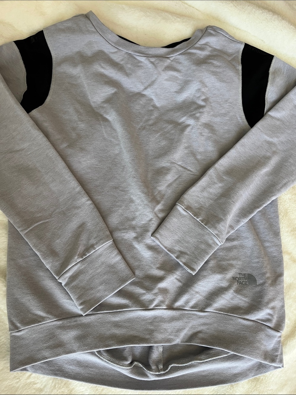 The North Face Light Gray Crewneck Sweater with Black Shoulder Panels